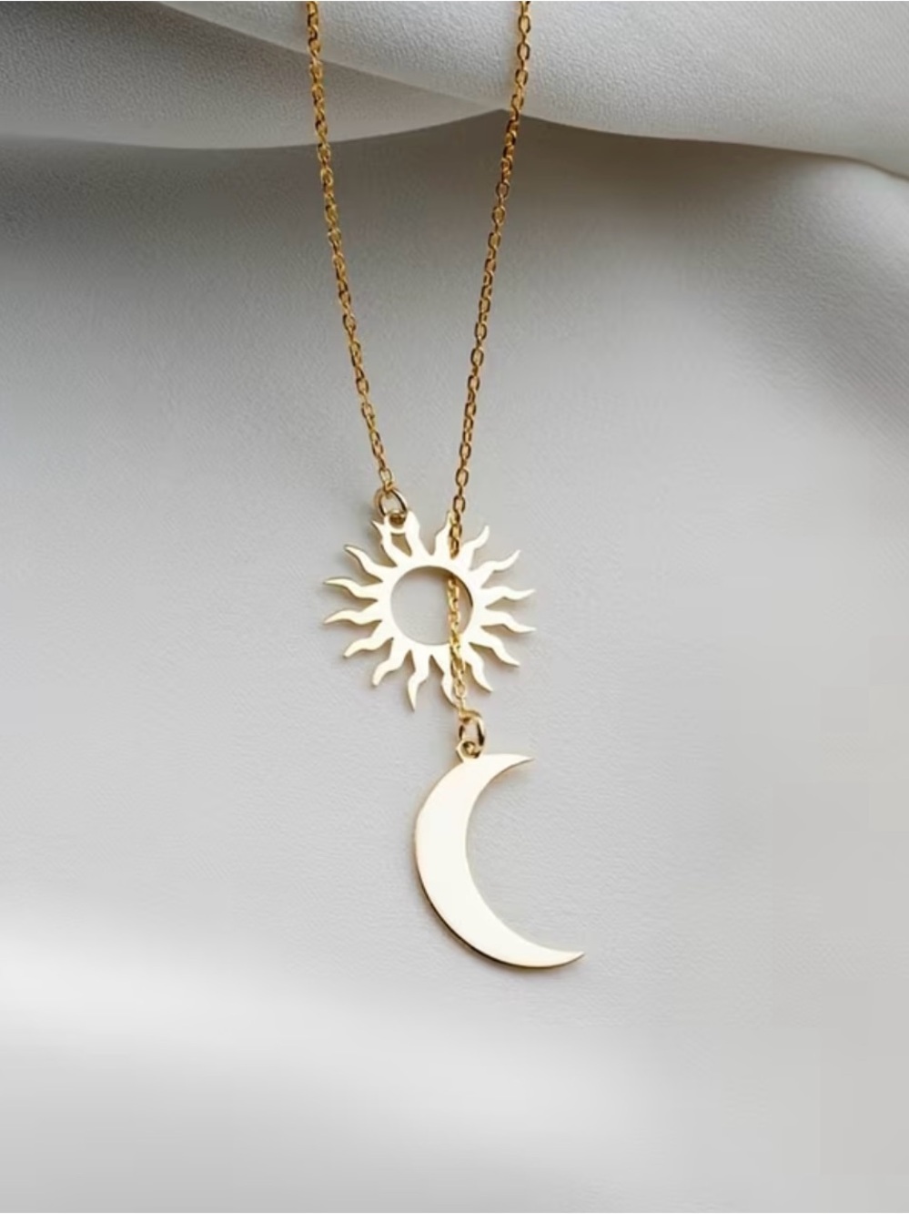 NEW! Elegant Gold Sun and Crescent Moon Lariat Necklace. Sun & Moon ☀️🌙 A6-211 - Picture 2 of 4